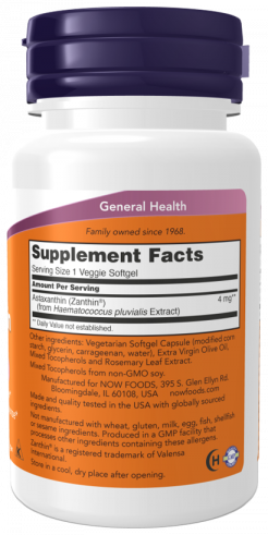 NOW Astaxanthin 4 mg, 60 капсул