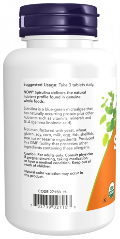 NOW Certified Organic Spirulina 1000 mg, 120 таблеток